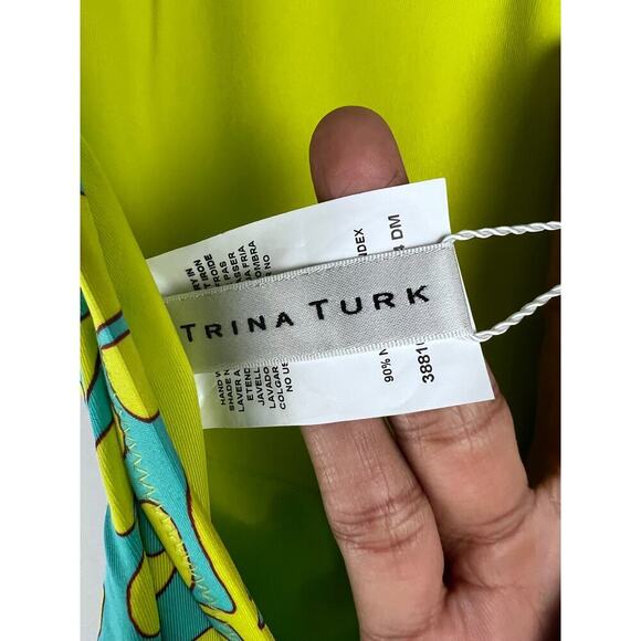 Trina Turk TRELLIS One Piece Aqua Yellow Swimsuit Twist Halter NWT $184 Sz 12 - Picture 7 of 8